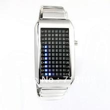 Light Blue 72-LED Matrix acero inoxidable reloj / reloj de pulsera