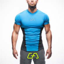 New high quality 2016 gymshark leica polyester patchwork compressed T-shirt gym male bodybuilding muscle men men’s t shirts