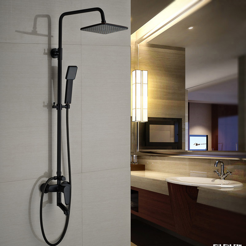 Oil Rubbed Bronze Black Shower Set Faucet Single Handle Bathroom Shower Column 8