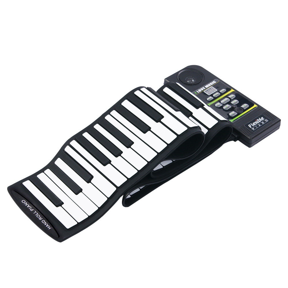 Black+White  88Keys 128 Tones 100 Rhythms Electronic Flexible Roll Up Piano USB & MIDI Port with Speaker for Children
