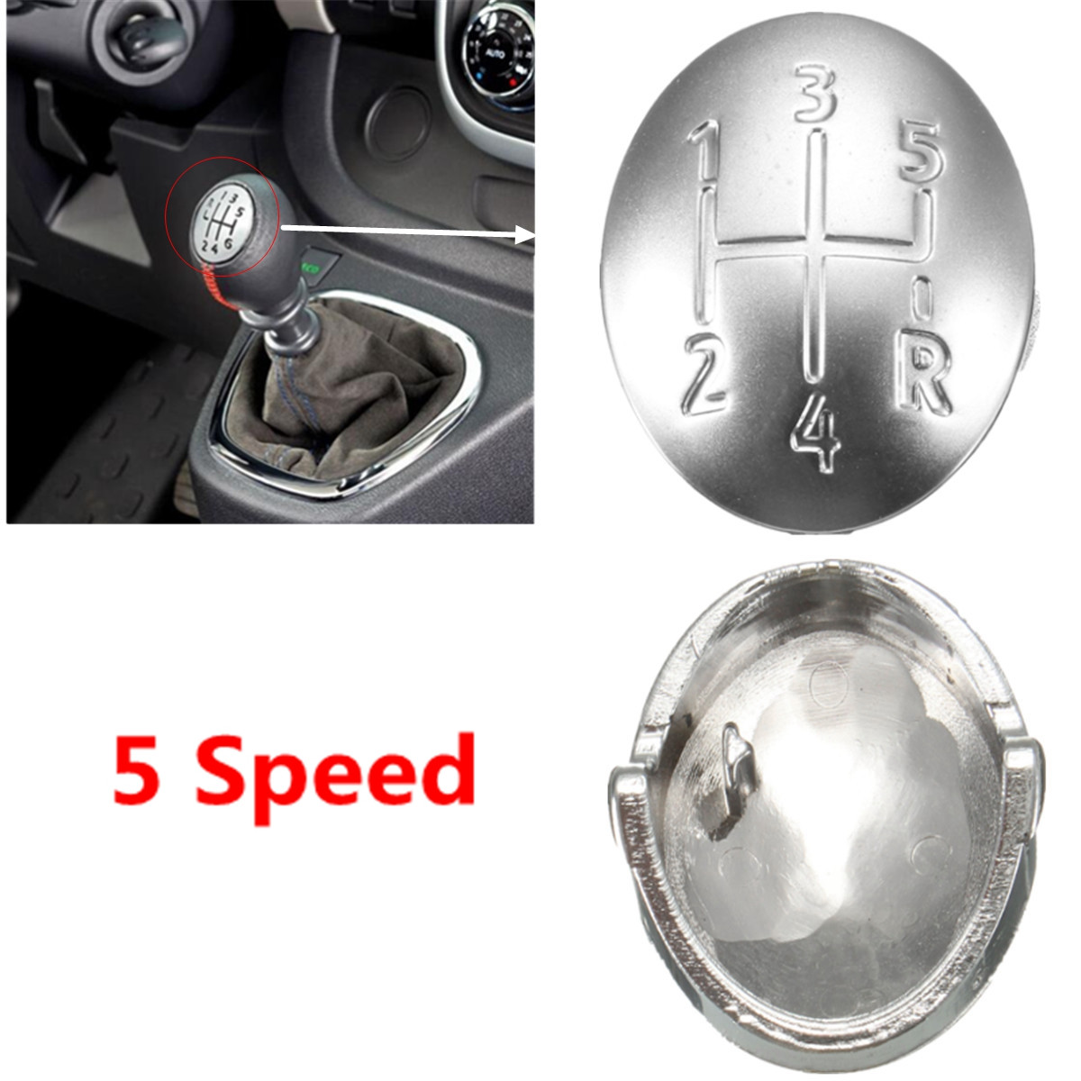 5 Speed Gear Shift Knob Cap Cover For Renault Clio Megane Scenic Twingo Chrome