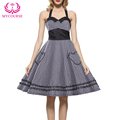 MYCOURSE Summer Style Women Dress 2016 Audrey Hepburn Gowns Plaid Robe 50 s 60 s Vintage