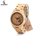 BOBOBIRD Natural Bamboo Wood Watches With Deer Head Engrave With Bamboo Strap Japanese 2035 Movement For