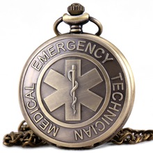 Men Steampunk Quartz Pocket Watch Open Cover Technical Medical Emergency Military Style Badge Theme