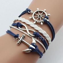 Hot Jewelry Vintage Braided Anchors Rudder Metal Leather Bracelet Multilayer Rope Bracelets Wrap Bracelets Wholesale Bangle