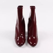 Women boots 2015 wine red patent leather boots with thick black women boots