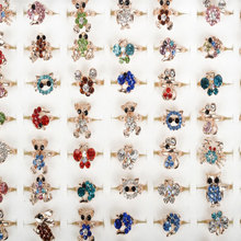 Wholesale Mix Lot 10pcs Kids Crystal Rings For Girls Mixed Styles Colorful Crystal Cartoon Gold Plated Rings Party Girls Gift