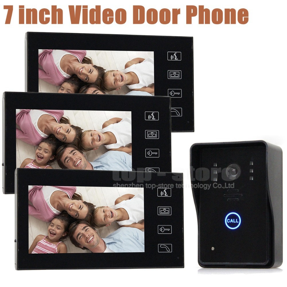 7 inch Color Monitor Door Phone Doorbell Intercom 1 Camera 3 Monitors Home Security Intercom System Kit SY806MJ13