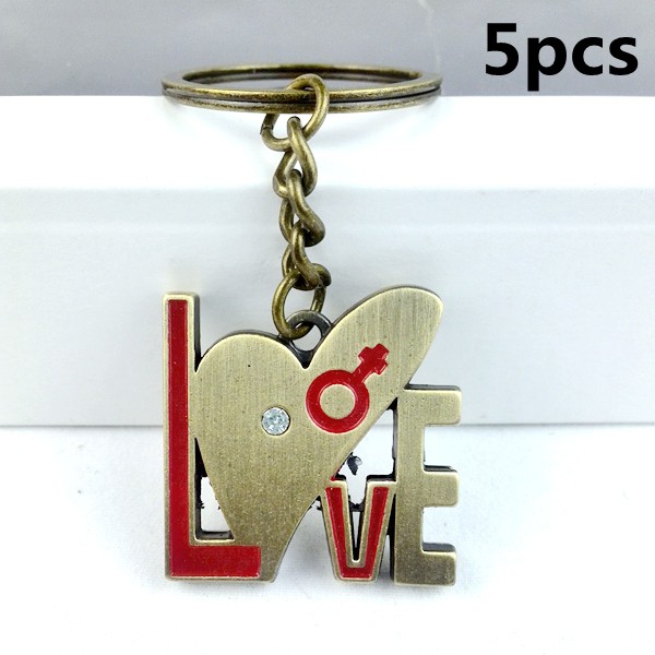 5pcs 2016 fashion vintage metal love heart shape key chain ring