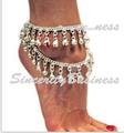 FREE SHIPPING New Style Women Fashion Silver Chain Anklet Chunky Chain Two Layers Silver Bells Ankle