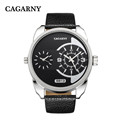 montre homme new brand CAGARNY Male big dial leather watch multiple time zone clock mens fashion