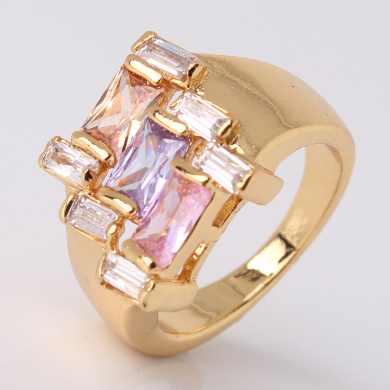 Best Quality New 2014 24K Gold Plated Colorful Crystals CZ Cocktail Party Ring For Women Jewelry