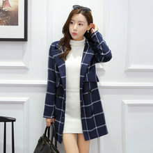 2016 Autumn Winter Europe Russia Fashion Women font b Tartan b font Trench Plaid Woolen Coat