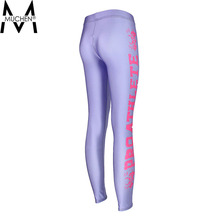 MUCHEN 2015 Women Purple Leggings Pink Side Letters Sports Pants Force Exercise Elastic Fitness Running Trousers