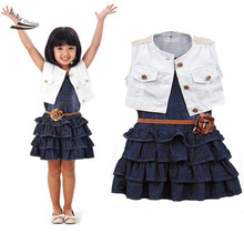 New 2015 Girl Clothing Summer Denim Dress for Girls Brand Kids Girl Toddler Dress Cute Beautiful Children Dresses 36