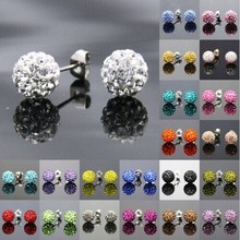 Free Shipping 19 Color 10MM Trendy Brand Earrings Top Quality Ball Crystal Stud Earring For Women Wholesale Fashion Jewelry