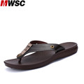MWSC Male Fashion Casual Beach Slipper Shoes Men Leather Flip Flops Black Chinelo Brown Chinelo Sandalias