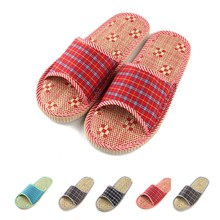 Summer Style Women Home Slippers Sandals Flat Cany Mat Linen Slipper Women’s Ladies Indoor Floor Casual Plaid Cotton Shoes