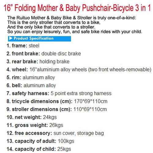 I01-Taga Pushchair-Bicycle Folding Taga Bike 16inch Mother Baby Stroller Bike baby stroller 3 in 1 Convertible Stroller Carriage stroller