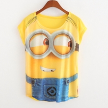 New Fashion Women T Shirts Short Sleeve Print Minion and Spongebob T-Shirts Female Cartoon loose Tops Cross Tee Lady T-Shirts