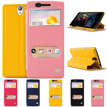 Wholesale 50pcs leather Cover for oppo r827t Protective Flip Case for oppo r827t Leather Flip Stand case for r827t with window
