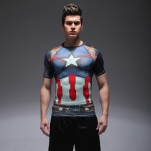 NEW 2015 Captain America Fitness T shirt superman breathable t-shirt men’s sports Workout clothes free shipping