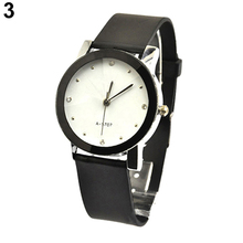 Hombres mujeres amante pareja relojes de imitación de cuero de gran tamaño ronda Dial relojes del cuarzo 284U