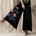 Summer Women s Linen Wide Leg Wide Leg Pants High Quality Lotus Embroidery Black Casual Pants