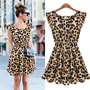 Новый горячая распродажа сексуальная свободного покроя женщины платье леопардовый рукавов Vestidos Femininas платья девушка сарафан S4012