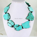 Wedding Handmade Shining Crystal Turquoise Necklace Woman Gift Exaggerated Jewelry Slice Turquoise Stone Necklace 45cm 18inch