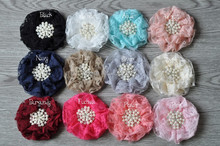 500 pcs/lot Lace Beaded Chiffon Flower with Pearl Rhinestone Lace Without Hair Clip