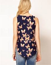 2015 New Arrival Hot Sell New Women Girls Lady Casual Butterfly Print Sleeveless Chiffon Tank Top