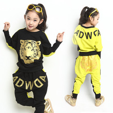 Retail Tiger Print Girls Clothing Set Spring Autumn New Kids Sports Suit Long Sleeve Top Harem