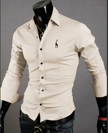 Mens Shirts Slim Fit Small Deer Embroidery Chemise Homme Slim Fit M 2Xl 5 Colors Yellow