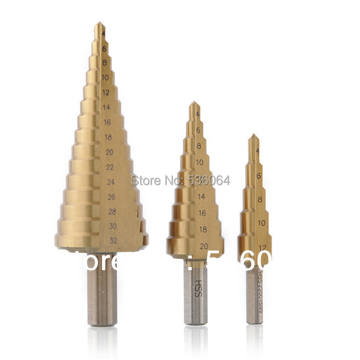 New 3Pcs HSS Steel Large Cone Drill Bit Set Hole Cut 4 12 20 32mm Hot