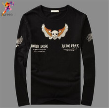 Happy skull printing 2015 Fashion Casual Sport Long sleeve T shirt Men Famous Brand Cotton o-neck Tops Men T-shirt male tops tee