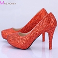 Glitter Rhinestone Red Wedding Shoes New 2016 Fashion Platform Crystal Women Pumps Red Bottom Party Prom