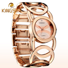 Big Chain Cross Brand Alloy Cricle Women Lady Golden Rose Gold Bracelet Wrist Watch