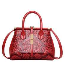 New 2016 Fashion Women Embossed Leather Handbag High Quality Leather Women Bag Vintage Shoulder Bag Chinese Style Ladies Bag