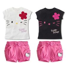 2016 chilfren Summer New Children Girl’s 2 pic Hello Kitty cute girl Set baby Clothing sets dots skirt pants girls clothes