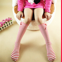 2016 New Spring Cotton Kids Socks knee-high Girls Socks 3-8 years old Children Red Stripe Bowknot Socks Enfants Chaussettes