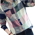 2016 Hot Sale Ladies Female Casual Cotton Long Sleeve Plaid Shirt Women Slim Outerwear Blouse Tops
