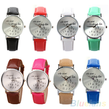 Mujeres reloj ” a quién le importa ” de cuero de imitación Band Quartz Date Dial redondo reloj de pulsera analógico 2LSA