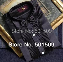 Freeship pink/black/white/royal blue/red/golden/skyblue ruffled bowtie scuffs decoration mens tuxedo shirts party/wedding shirts