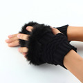 1pairs Cute Faux Rabbit Fur Hand Winter Warmer Knitted Fingerless Gloves Mitten 2016 Fashion
