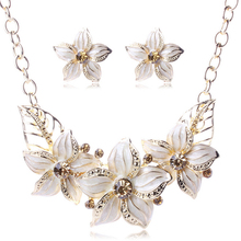 Gold Plated Austrian Crystal Enamel Flower Jewelry Sets Women African Costume Sapphire Jewelry Maxi Necklace Earring Set PWS0001