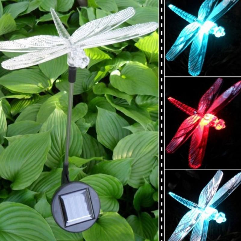 LED Solar Path Light Outdoor Garden Lawn Landscape Stainless Steel Spot Lamp Dragonfly Style Light