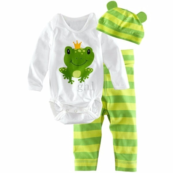 2016 New Fashion Baby Boy Clothing Set 3pcs(Long-sleeved Romper+hat+pants) Infant Newborn Baby Girls Character Clothes Suit 10