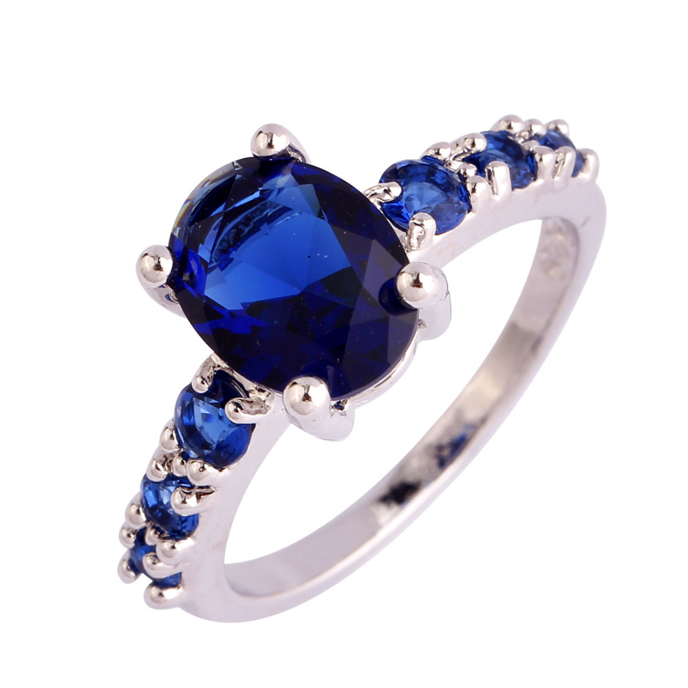 2015 Fashion Women Jewelry Blue Sapphire Quartz 925 Silver Ring Size 6 7 8 9 10
