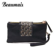 Beaumais 201 the new clutch purses Simple Fashion PU Leather women bags Rivet Lady Clutch Purse multi-purpose female bag XB1418